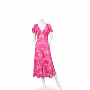 Betsey Johnson Pink & Purple Floral V-Neck Maxi Dress